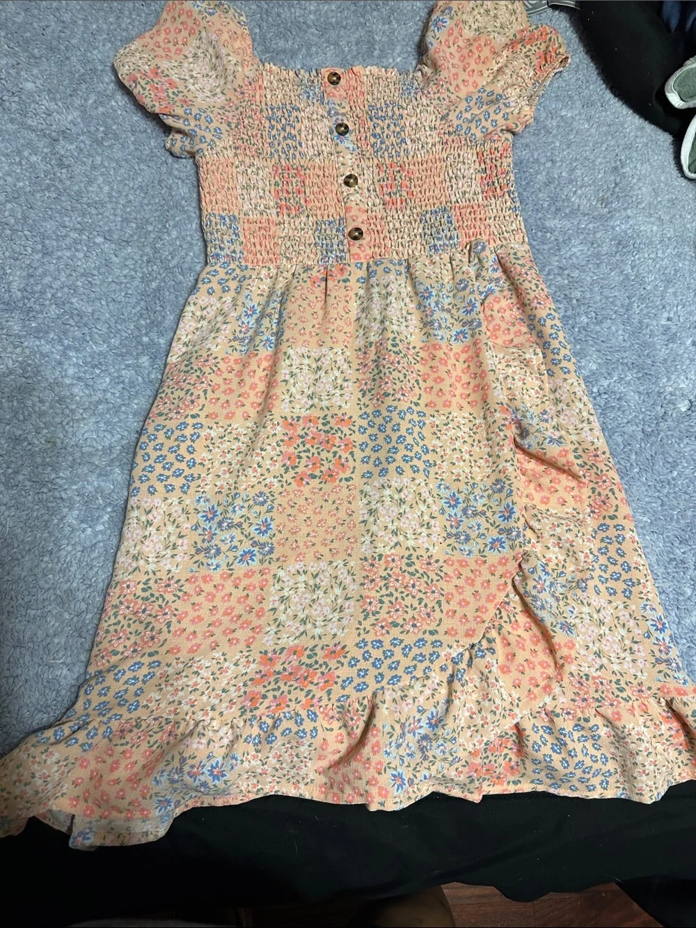 wonder nation Peach Floral Patchwork Smocked Sundress